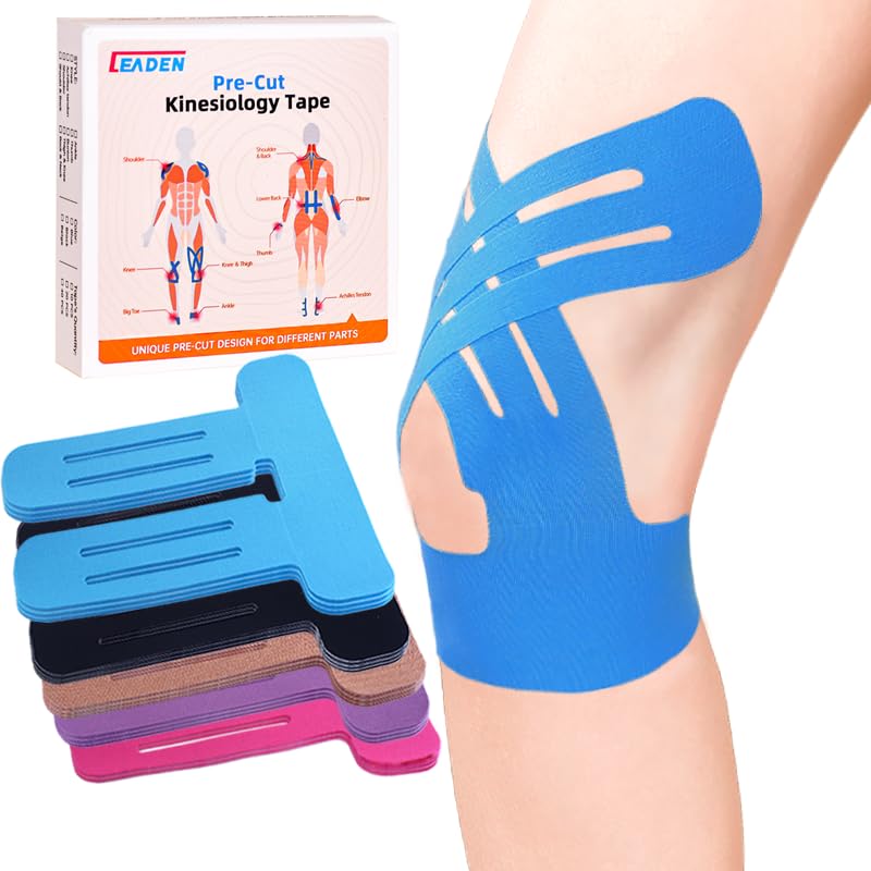 Precut Kinesiology Tape for Knees, 20 Pcs, Upgraded, Knee Support &amp; Stability, Knee Pain Relief Athletic Tape - Waterproof &amp; Elastic, Breathable Hypoallergenic Latex-Free Tape, Blue