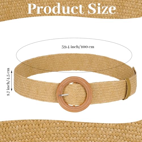 hoyuwak 2Pcs Women Straw Woven Waist Belt Round Buckles Elastic Wide Belts for Summer Dress Dance Braided Skinny Accessories3