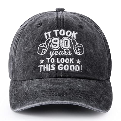 90Th Birthday Gifts For Men Women, Vintage 90Th Happy Birthday Gift Ideas Baseball Caps Adjustable, Funny 90Th Washed Cotton Hats For Him Her Dad Mom Uncle Aunt Friends #TOP3