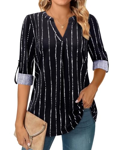 Amrto Damen Blusen V-Ausschnitt, Casual Elegant Gestreift Langarm...