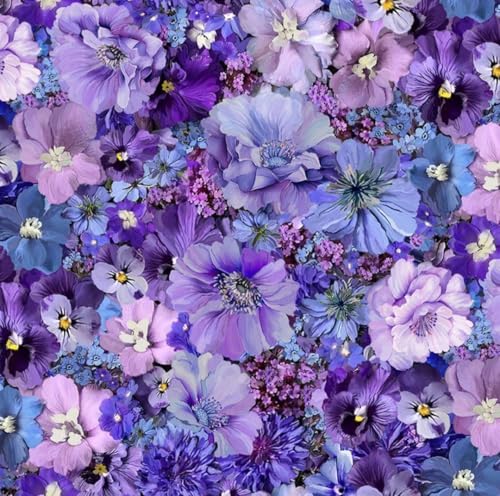 Timeless Treasures Garden Delight Purple Packed Floral Cotton Fabric by The Yard