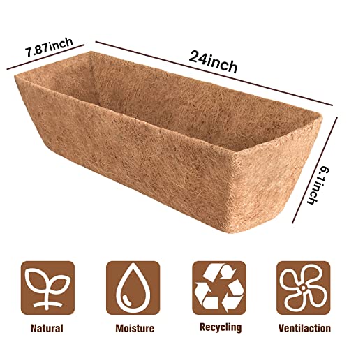 Halatool 2 Pcs 24" Trough Coco Fiber Replacement Liner, Pre-Formed Window Basket Coco Liner, Natural Coconut Coir Planter For Wall Hanging Basket, Window Box, Flower Pot, Fence, Railing #TOP1