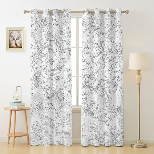 Image of Homestan Abstract Design Velvet Long Door Curtains 9 Feet Long Set of 2 with Stainless Steel Grommets for Home Decor (9 X 4.5 Feet, White)