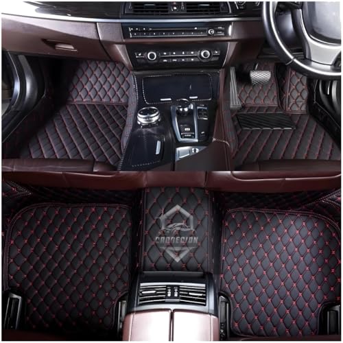 Image of 7D Car Foot Mat for VINFAST MPV7 | Black Red | Premium Leatherette | Imparts Luxurious & Elegant Look | 100% Waterproof and Dust Proof | Custom Fitted Car Floor Tray Mat