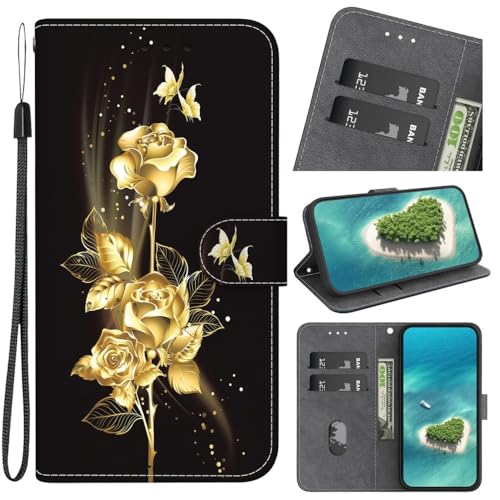 Étui Oppo A78 4G papillon doré rose housse portefeuille en cuir