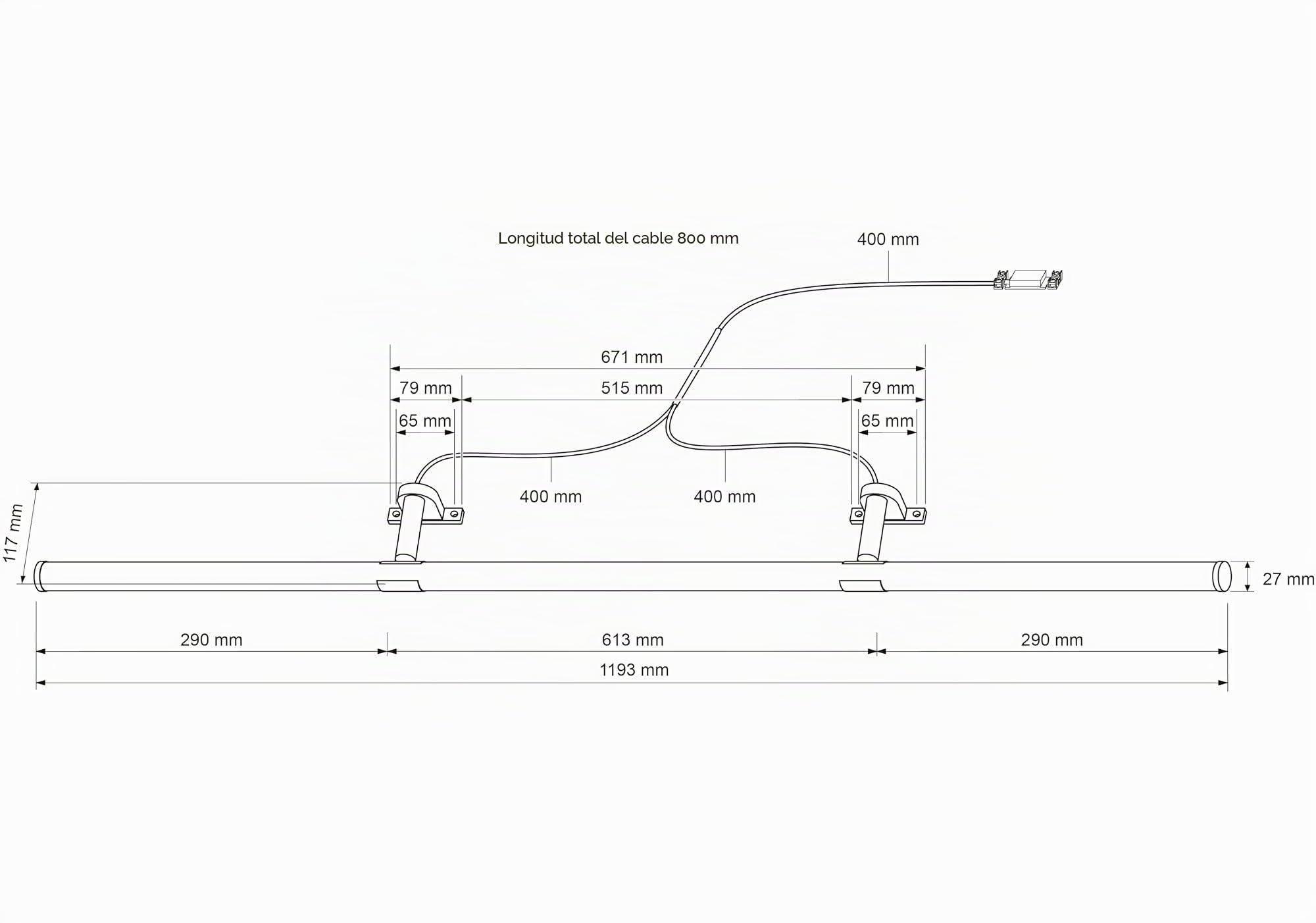 SEBSON LED Luz Espejo Baño 120cm IP44 - Montaje en Armario | Luz de Espejo de Pinza - Blanco Neutro 4000K 12W 1550lm - Lampara Armario 360° 1200x117x50mm