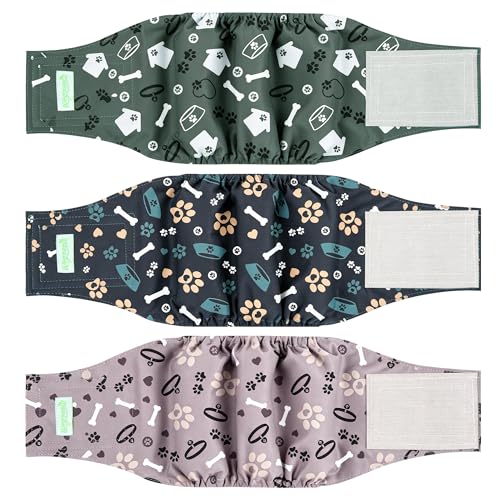 Image of wegreeco Washable Male Dog Belly Band (Stylish Pattern) - Pack of 3 - Dog Diapers Male - Washable Male Dog Belly Wrap (Bones & Footprints, X-Small)