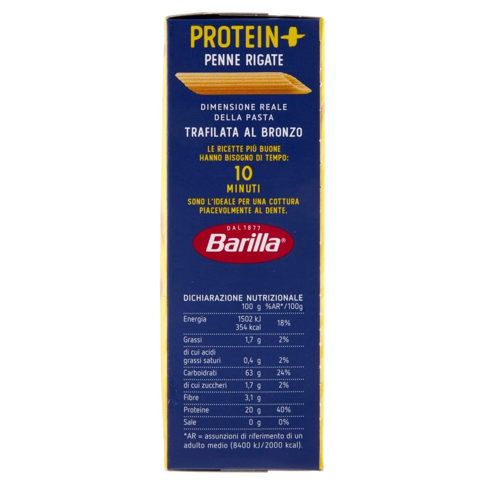 Barilla Protein+ Pasta Penne Rigate– 28×400g / mit 20 g Protein/100g, pflanzlich, bronzegeschnitten, al dente Genuss + Beni Culinari Kostenloser Schlüsselanhänger