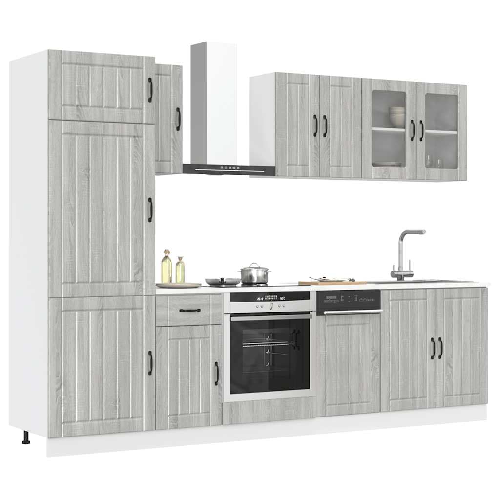 8-TLG. Küchenschrank-Set Kalmar Grau Sonoma Holzwerkstoff Küchenschrank-Set, Küchenblock variabel stellbar Küche Komplett, ohne Arbeitsplatte für Restaurant,Küche