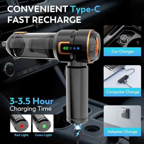 Image of FYA Handheld Vacuum Cleaner Cordless, 4 in 1 Car Vacuum Cleaner & Compressed Air Duster Blower, Rechargeable 6000mAh, 3 Speed Suction Upto 18000PA, BLDC Motor, for Home Car Pet Hair Deep Cleaning