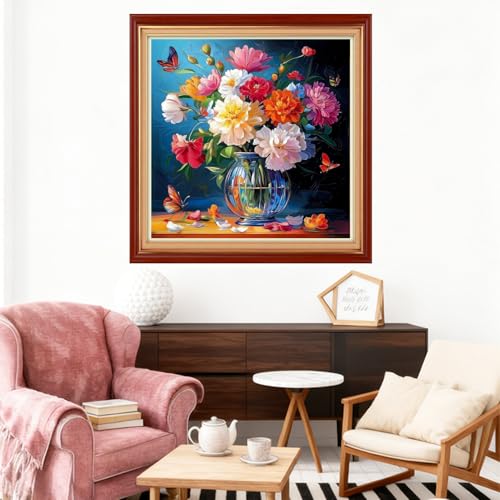 Image of Joyhoor Stamped Cross Stitch Kits for Beginners Needlepoint Kits for Adults Embroidery Kits 11CT Counted Cross Stitch Kits Printed Embroidery Pattern- Colorful Flowers Butterflies 18x18 inch