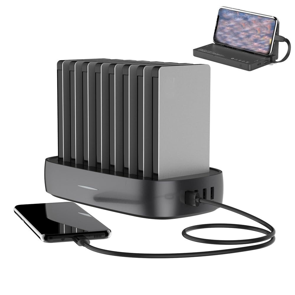 Stazione di Ricarica con Cavi Integrati, Dock Batteria Portatile da 8000 mAh x 8, Power Bank Phone con Alta Capacità, Ricarica Portatile All-in-one per iPhone 17/16/15/14/13/12 Serie
