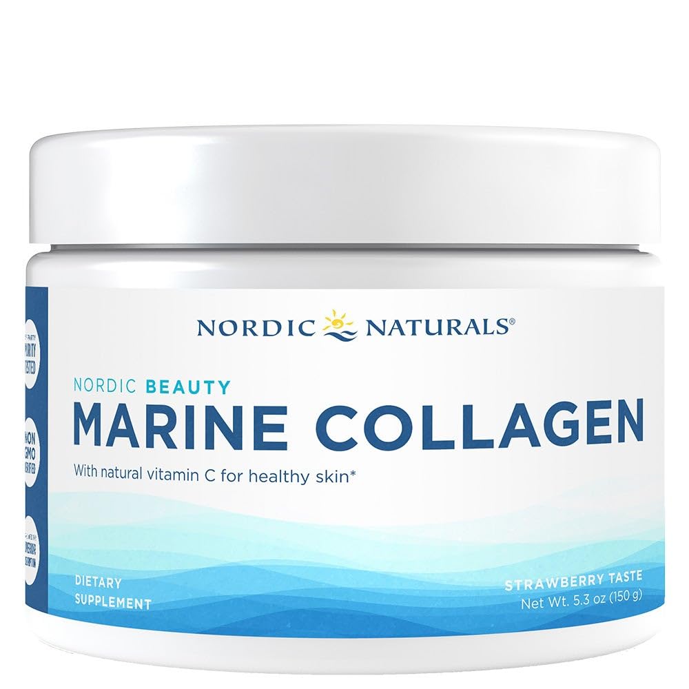 Nordic Beauty Marine Collagen Powder with natural Vitamin C for healthy skin. Strawberry flavour 5.3 Oz (150g)