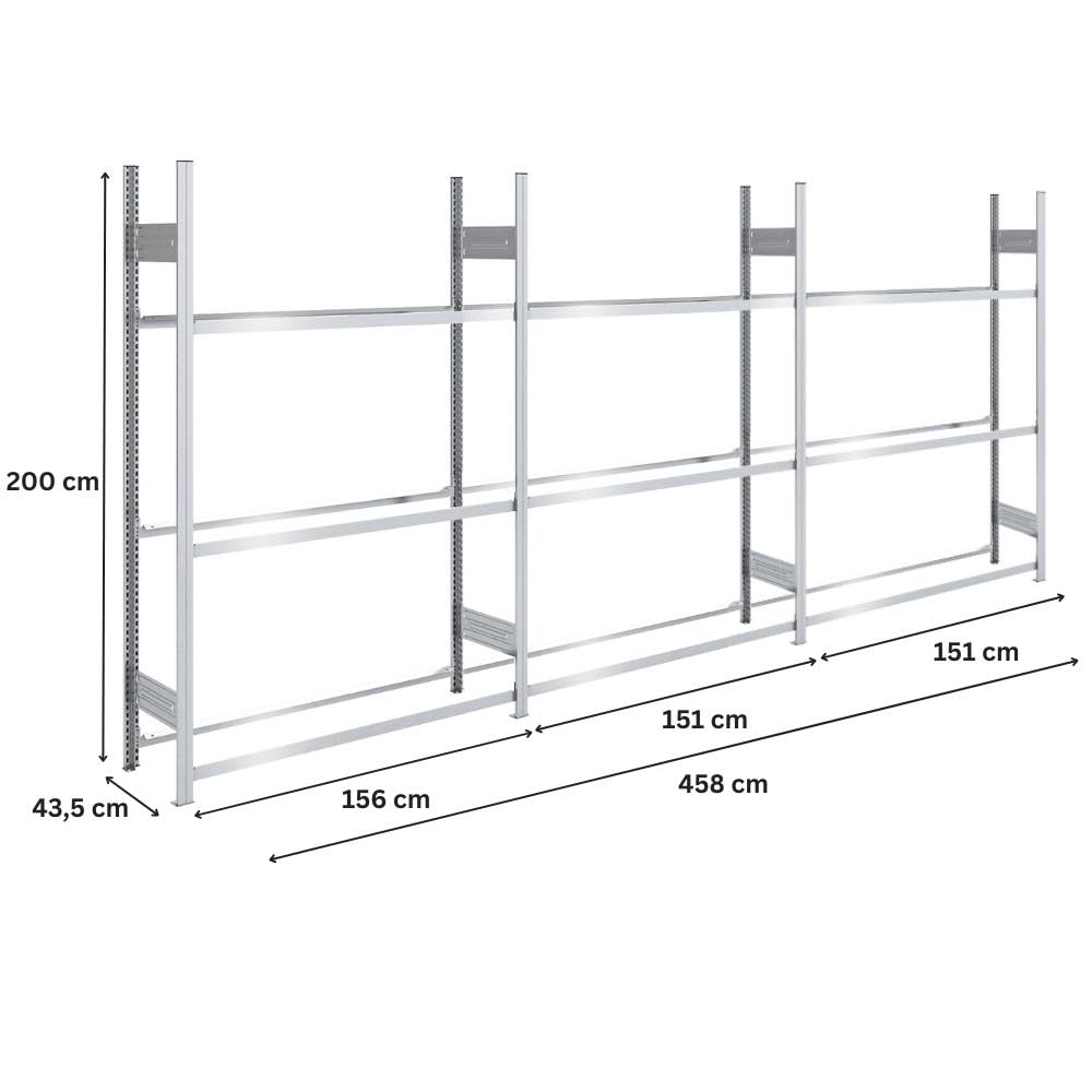 PROREGAL Reifenregal TIRE PRO Made in Germany | Komplettregal | HxBxT 200x450x43cm | 150kg Fachlast | bis zu 54 Reifen auf 3 Ebenen | Verzinkt | Reifenständer Garagenregal