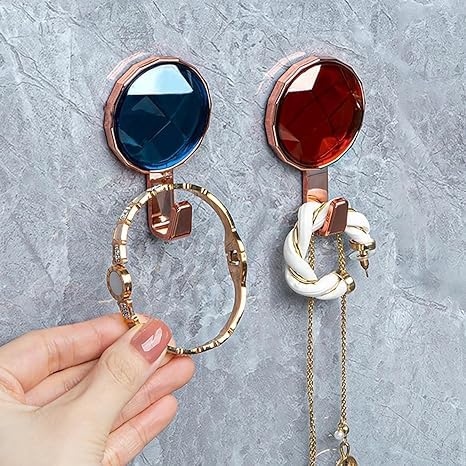 Aider Crystal Decor Wall Hook Heavy Duty Self-Adhesive Wall Hooks for Hanging Keys, Tie, Scarf, Belts, Small Stuffs Wall Hanging Hook for Kitchen Bathroom Office Wall Hooks(Pack of 2 Multicolor)