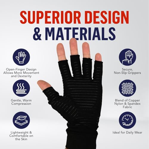 Dr. Arthritis Copper Arthritis Compression Gloves for Women and Men, Carpal Tunnel Gloves, Hand Brace for Arthritis Pain and Support (Medium Black) - Thumbnail 3