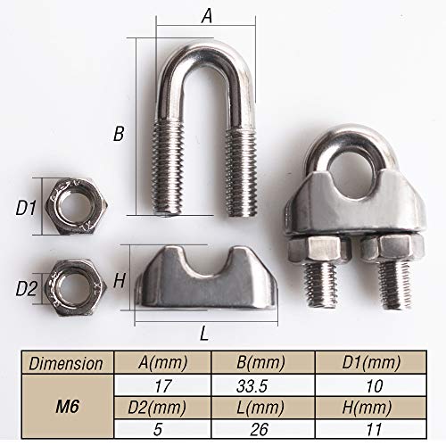 Cozihom 047111WCM6 16 Pack 1/4 Inch M6 Wire Rope Cable Clip Clamp thumb #1