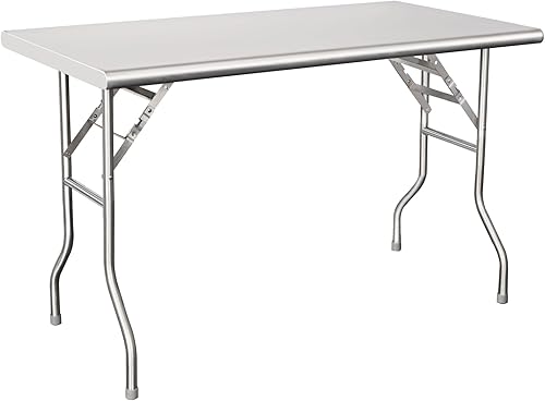 HARDURA Mesa plegable de acero inoxidable de 30 x 48 pulgadas con patas galvanizadas, mesa de preparación plegable portátil comercial para