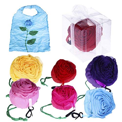 DISOK - Lote de 20 Bolsas Plegable Rosa con Cajita Y Lazo. Bolsas de la Compra Detalles Bodas, Bolsas Desechables Reutilizables de Tela