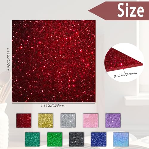 Image of Glitter Acrylic Sheets, Red, 8 inchx8 inch, 2 Pack | 1 /8 in Thick, Cast Sparkly, For Laser Cutting, Engraving, Invitation Blanks