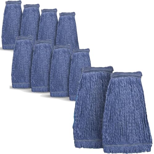 Image of 20oz Heavy Duty Cleaning Mop Head Replacement - Commercial Replacement, Wet Industrial Blue Cotton Looped End String Head Refill (10 Pack)