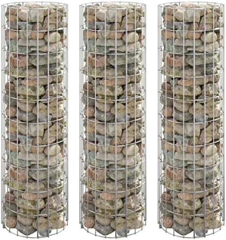 Circular Gabion Bed 3 Units Galvanised Steel Ø30 x 100 cm Galvani...