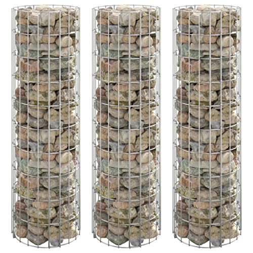 Fregramei 3 Pcs Galvanized Steel Circular Gabion Pole, Outdoor Round