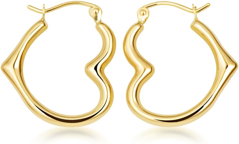 Gold Sideways Small Open Heart Hoop Earrings for Women | 10K or 14K Yellow Gold