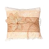 Elegante Cojín Artesanal Rústico de Encaje y Flor de Yute para Anillos de Boda. Complementos. Regalos Originales. Detalles de Bodas, Comuniones, Bautizos. CC