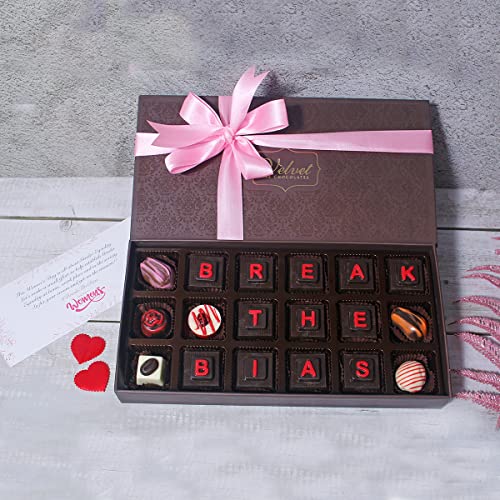Image of Velevt Fine Chocolates Women's Day Gift Hamper Pack for Ladies, Employees, Mom, Wife, Daughter, Girlfriend | 18 Assorted Chocolates Gift Pack with Greeting Card