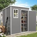 VONZOY Outdoor Storage Shed, 6x6 FT Resin Shed with Floor and Lockable Door, Window & Vents, Tool Sheds & Outdoor Storage for Bike, Garden Accessories, Tools, Waterproof (Grey)