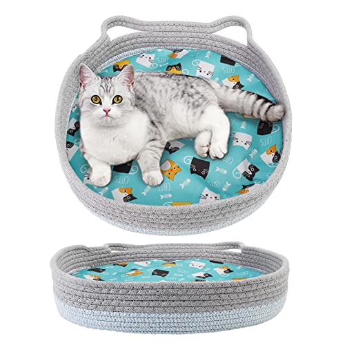 Lylyzoo Cotton Rope Cat Bed For Indoor Cats, Round Donut-Shape Scratch Pad Bed, Cool Sofa, Nest Basket Beds For Small Cats Kitties Pets In Hot Weather (Baby Blue & Grey) #TOP4