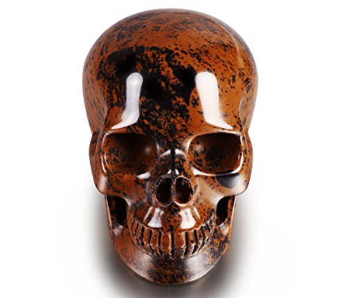 Skullis 5.0" Mahogany Obsidian Carved Crystal Skull. Hand Carved Gemstone Fine Art Sculpture, Reiki Healing Stone Statue. #TOP1