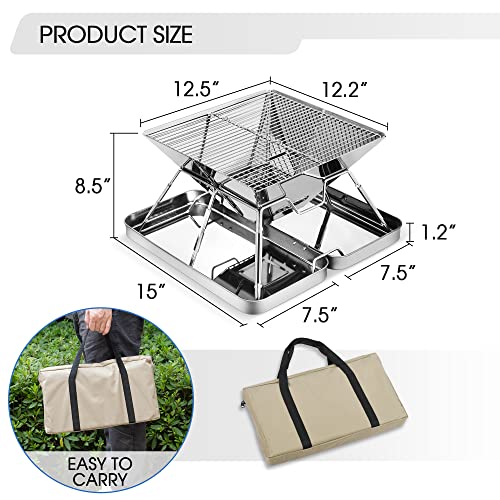 Fltom Portable Charcoal Grill, Folding Stainless Steel Camping Fire Pit, Backpacking Grill For Outdoor Cooking Hiking Camping Picnics #TOP2