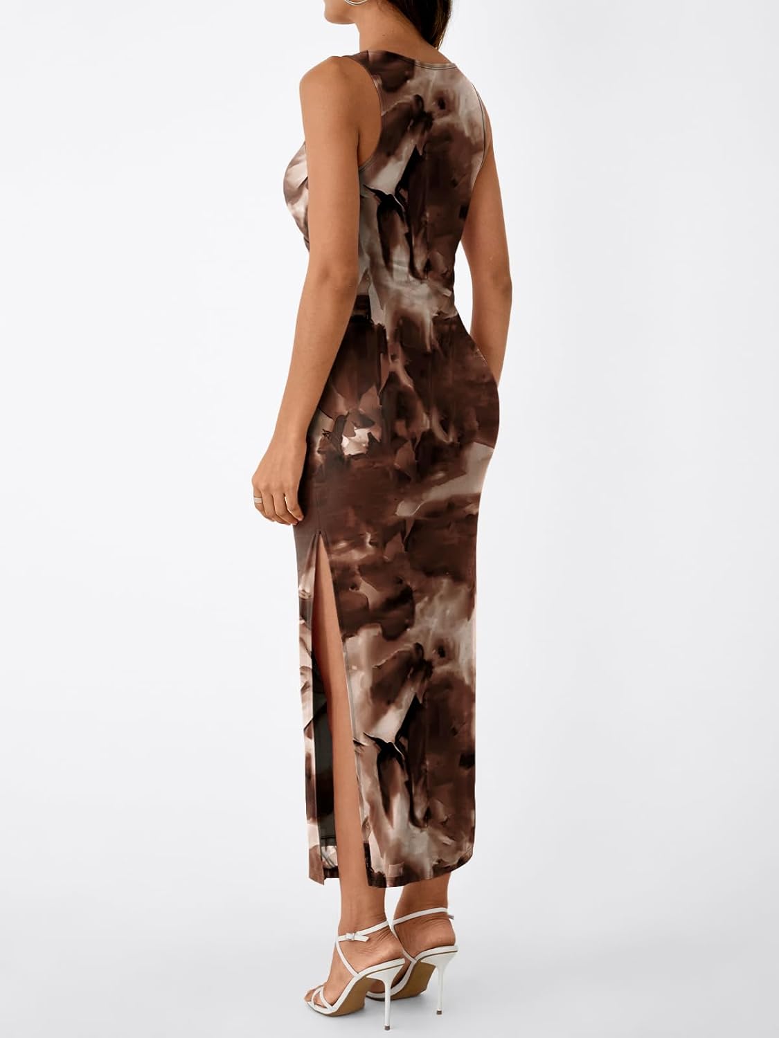 Trendy Queen Bodycon Maxi Dress Womens Sleeveless Floral Print Fitted Party Club Ruched Dresses with Side Slit - Image 4