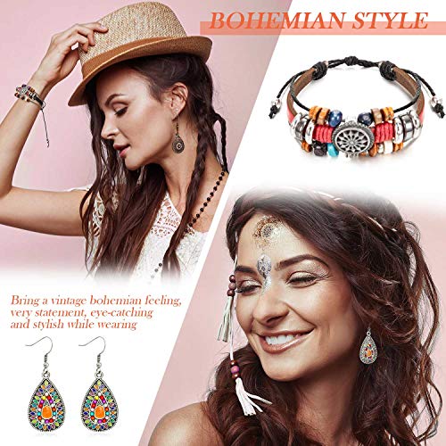 Hicarer 6 Pairs Bohemian Vintage Dangle Earrings Sets Boho Retro Rhinestone Drop Earrings And 2 Pieces Vintage Bohemia Beaded Bracelet Multi Layer Woven Bracelet Jewelry #TOP1