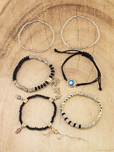 Stylish Evil Eye Multilayer Bangle Bracelet Black