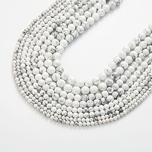 Image of 100Pcs Natural Stone Beads 8mm White Howlite Round Gemstone Loose Beads with Elastic Bracelet String for Bracelets Necklace Jewelry Making