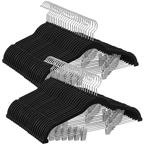 SONGMICS 50-Pack Velvet Hangers Adjustable Clips 16.7-Inch