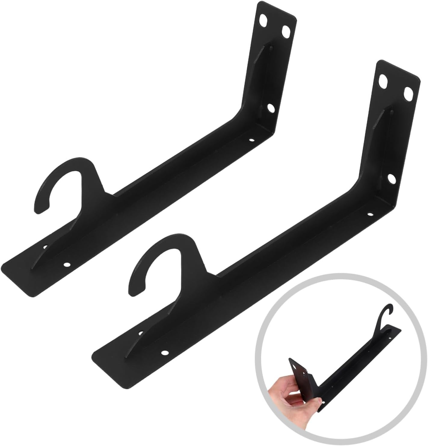 2pcs Heavy Duty Closet Rod and Wall Shelf Support Brackets with Hooks, 16-inch Metal Wardrobe Shelf Holder, Black Clothes Storage for Bedroom and Closet Organization