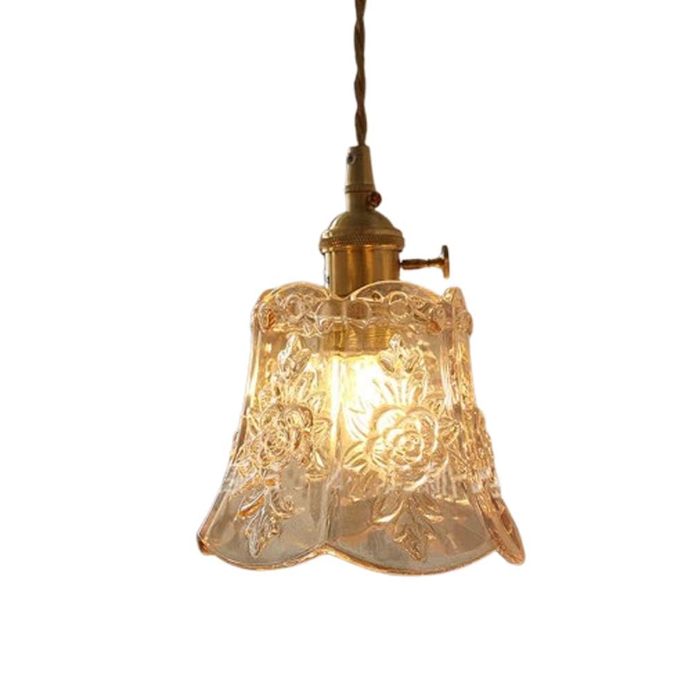 Lámpara colgante industrial vintage de cristal ámbar y techo de latón de 14 cm 1