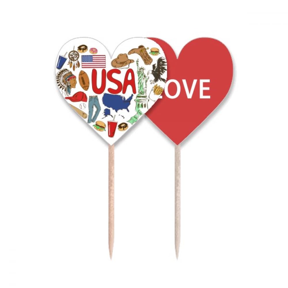 Cupcake pick drapeau américain en cœur pour décoration de buffet USA