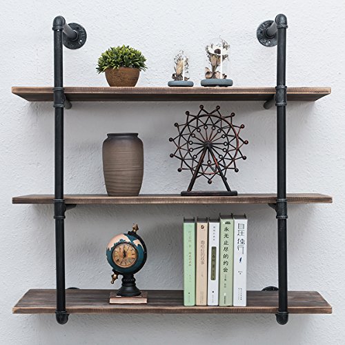 Industrial-Pipe-Shelving-Wall-Mounted36in-Rustic-Metal-Floating-ShelvesSteampunk-Real-Wood-Book-ShelvesWall-Shelf-Unit-Bookshelf-Hanging-Wall-ShelvesFarmhouse-Kitchen-Bar-Shelving3-Tier Industrial Pipe Shelving Wall Mounted36in Rustic Metal Floating ShelvesSteampunk Real Wood Book ShelvesWall Shelf Unit Bookshelf Hanging Wall ShelvesFarmhouse Kitchen Bar Shelving3 Tier