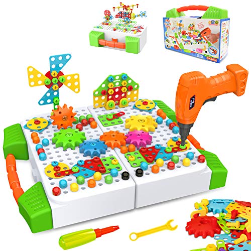 Bauspielzeug with Elektrische Bohrmaschine, 181 Stücke Konstruktionsspielzeug STEM Mint-Lernspiel für 3 4 5 6 7 8 9 10…