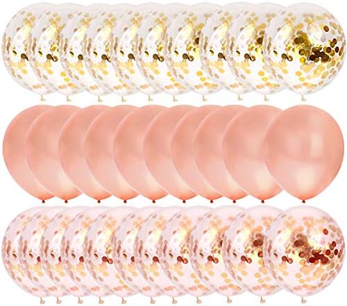 Rose Gold Confetti Balloons Pack of 30, Real Rose Gold Latex Balloons 12'' for Birthday Party, Wedding, Bridal Shower, Baby Shower and Holidays