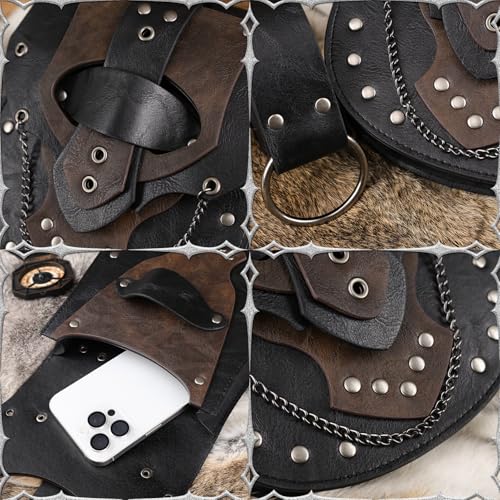 Image of HiiFeuer Steampunk Studded Waist Pack Bag with Belt, Vintage Punk Belt Pouch Portable Fanny Purses for Ren Faire Cosplay (Black A)