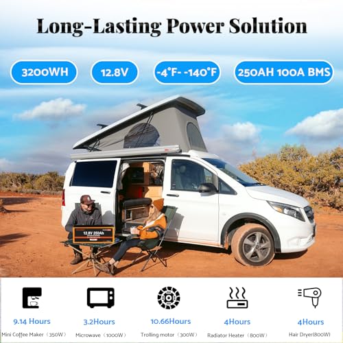 Image of SGO LiFePO4 Battery 12V 250Ah Deep Cycle Lithium Battery, Low-temp Protection, Max 15000 Cycles, 1280W 100A BMS with Bluetooth for RV, Off-grid, Trolling Motor, Marine, UPS, Solar System
