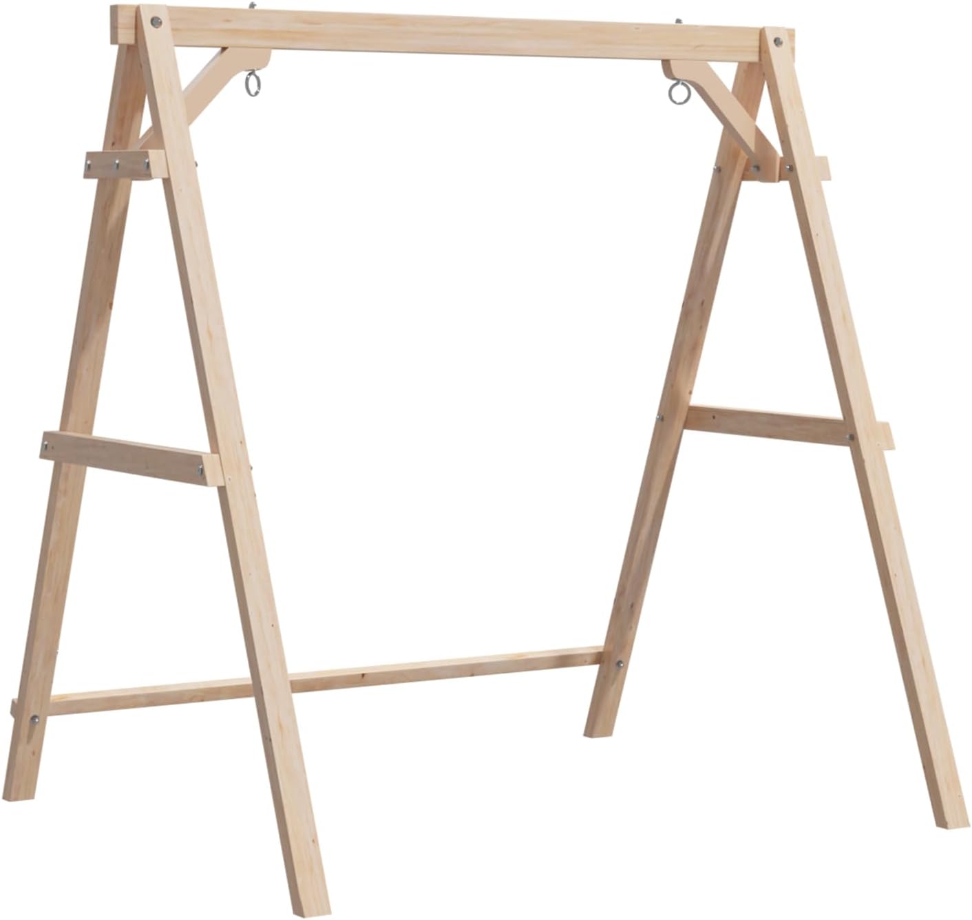 VINGLI 6.2FT Porch Swing Frame, 660 LBS Heavy Duty A-Frame Wooden Porch Swing Stand with Bottom Connection Bar for 5FT Porch Swing, Upgraded Wood Swing Hanger for Garden Patio (Rustic, 6.2FT)