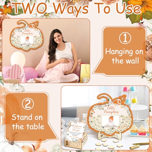 Image of Wenqik 63 Pcs Little Pumpkin Baby Shower Guest Book Alternatives Set Baby Shower Decorations with Photo Frame Sonogram Frame Keepsake 60 Wood Slices Guest Book for Birthday