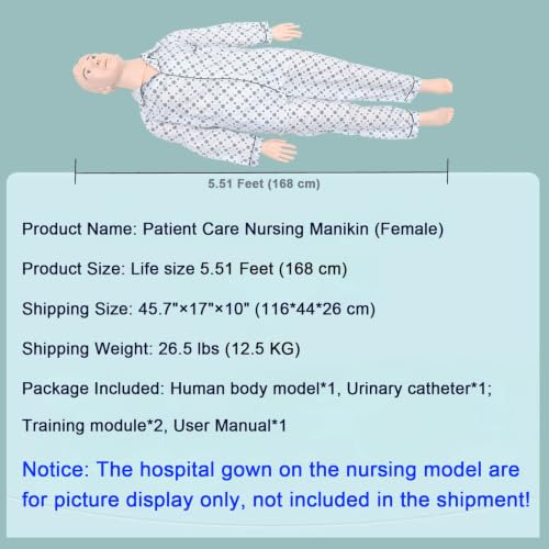 Image of INTBUYING Patient Care Nursing Manikin Female, 5.34Ft Life-Size Trauma Education Teaching Model Multi-Function Demonstration Manikin Model with 2 Muscle Module and Urinary Catheter for Teaching